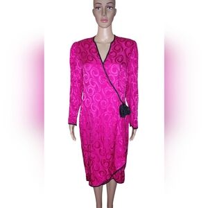 Vintage Silk Studio women's pink 100% silk draped faux wrap cocktail dress Sz 14